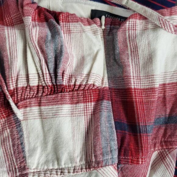 Forever 21 Plaid Mini Dress Red White Spaghetti Strap Size S - Picture 6 of 8